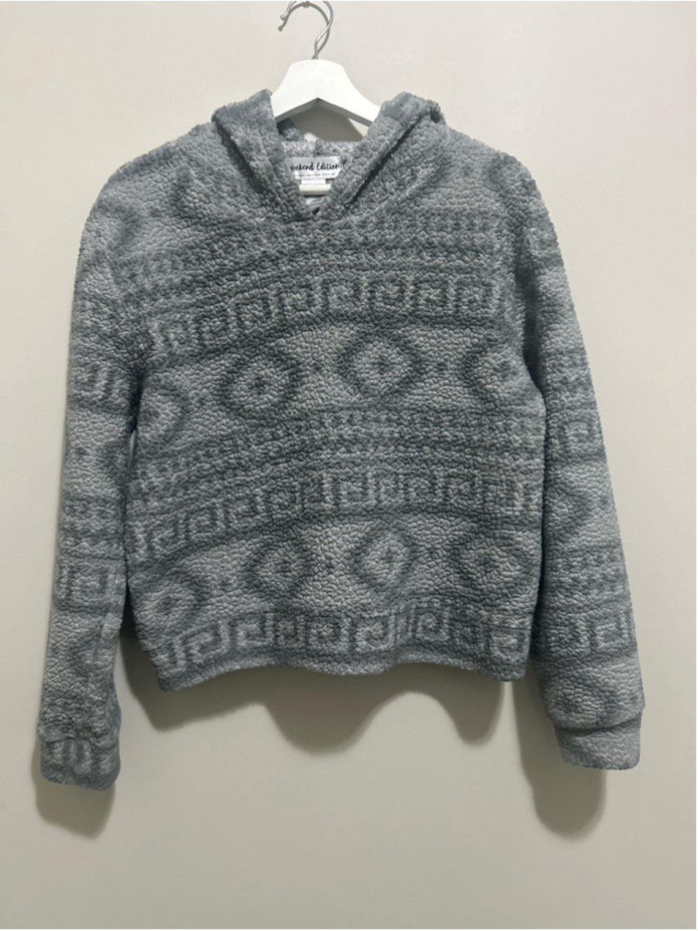 Women's Weekend Edition Grey Patterned Sherpa Hoodie Size S